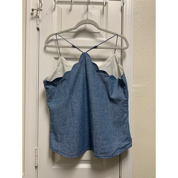 J. Crew Chambray Scalloped V Neck Spaghetti Strap Cami Tank Top Size 12 - Picture 4 of 6